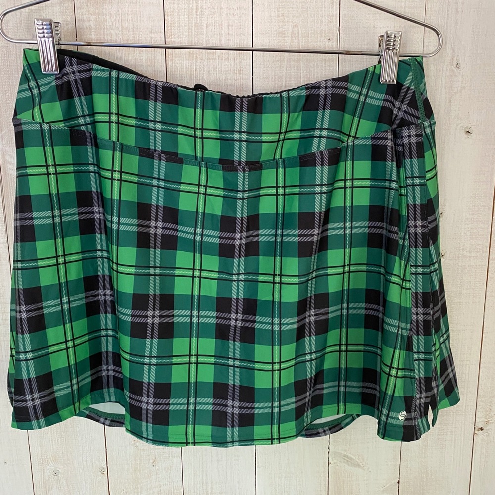 Skirt Sports Gym Girl Ultra Skirt Green Black Plaid Athletic Skort XL Pocket